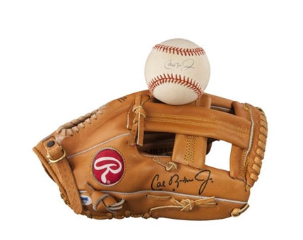 Cal Ripken Jr. Signed Glove and Baseball Lot (2)